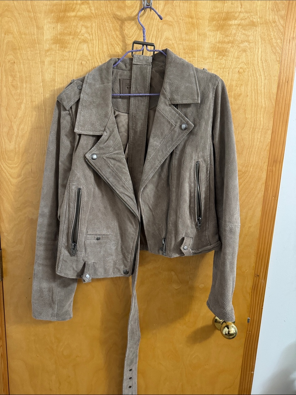 Blank NYC Suede Moto Jacket in Taupe